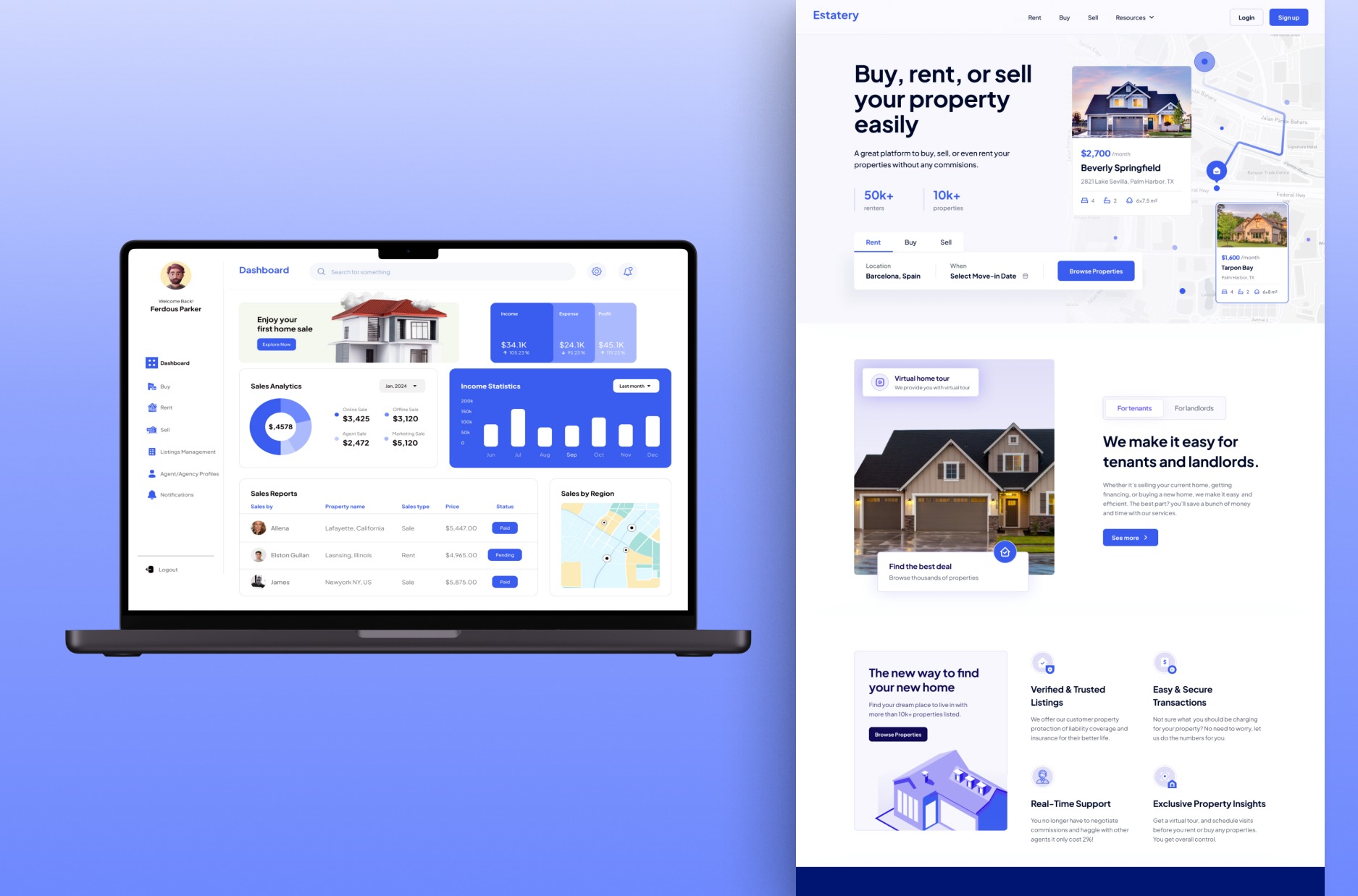 Estatery — interface screens