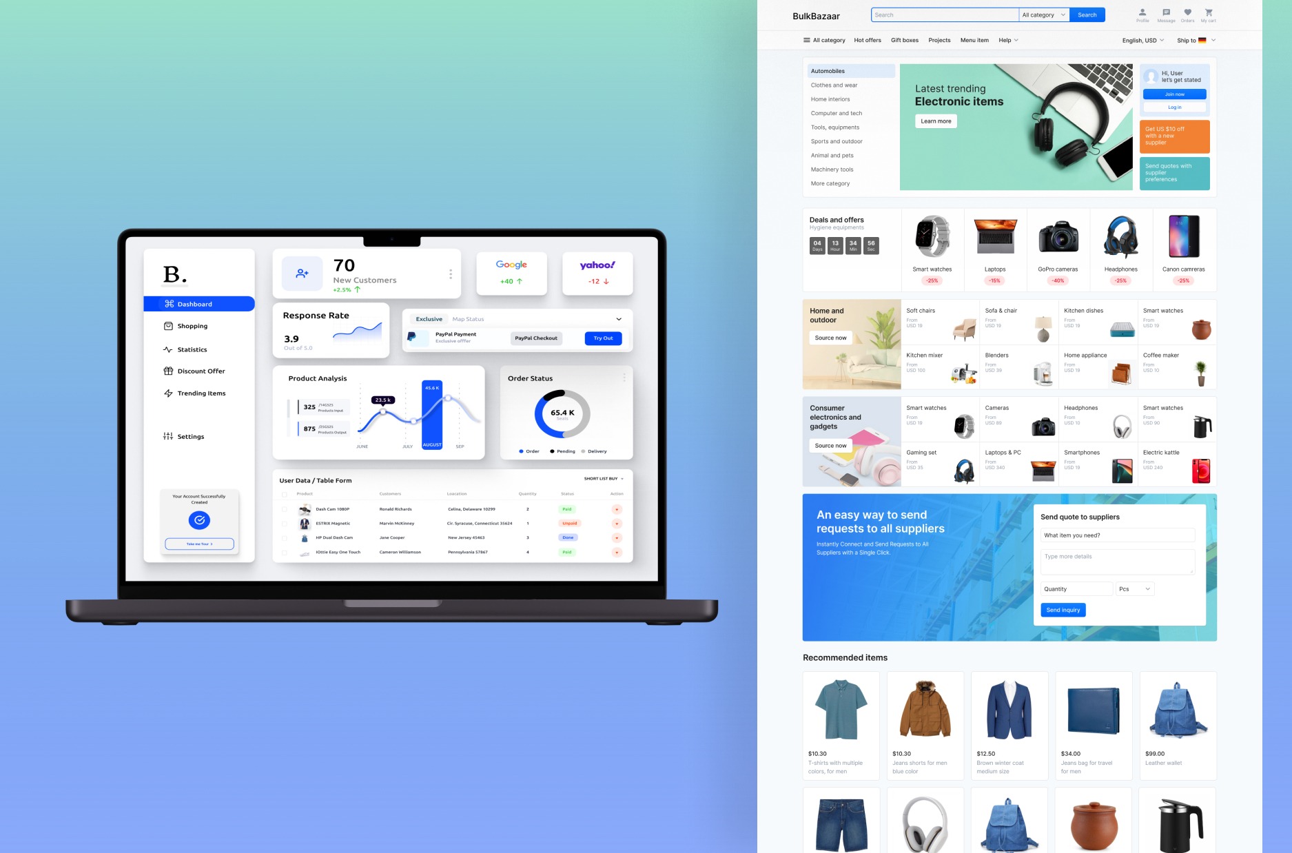Bulk Bazaar — interface screens