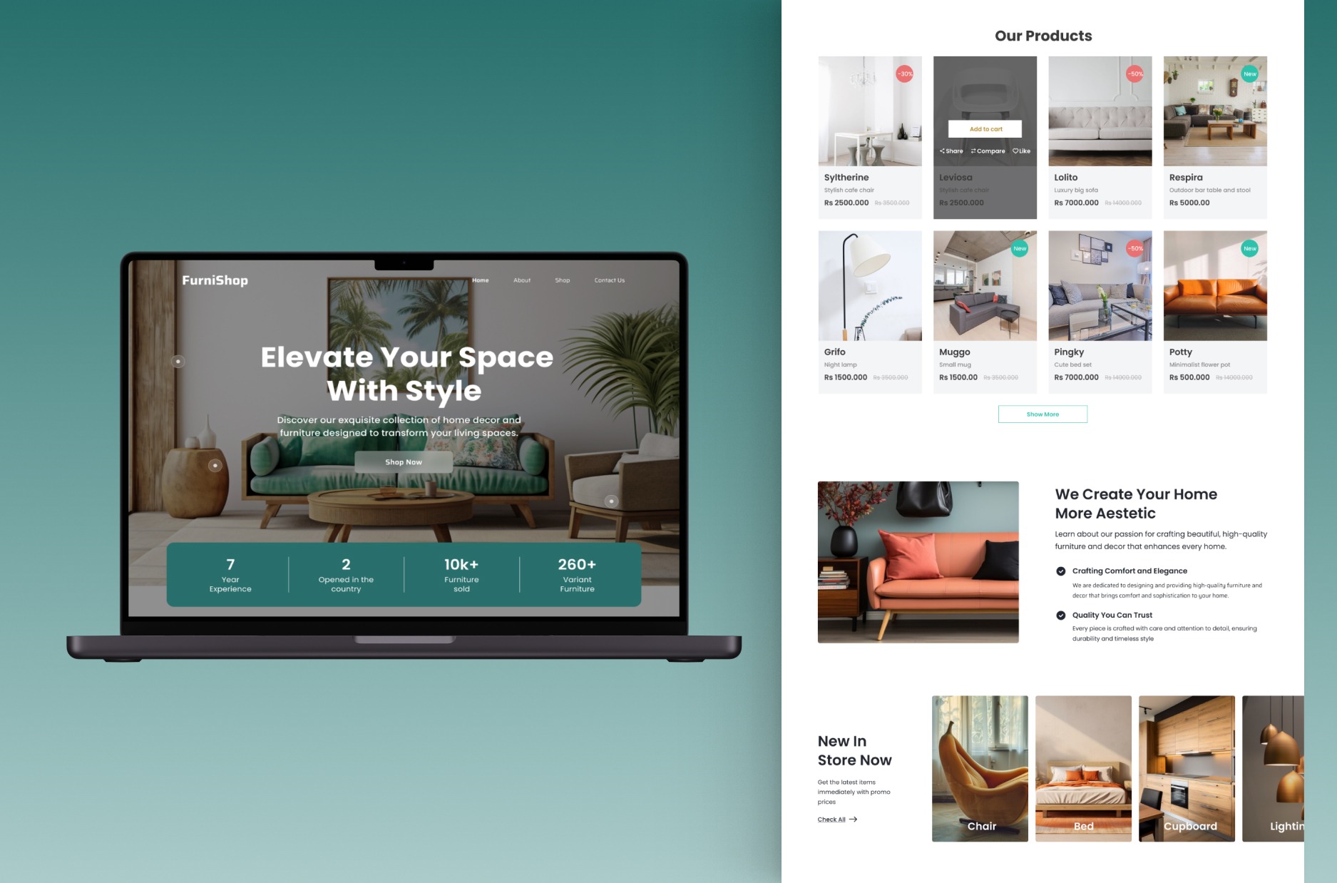 Furnishop — interface screens