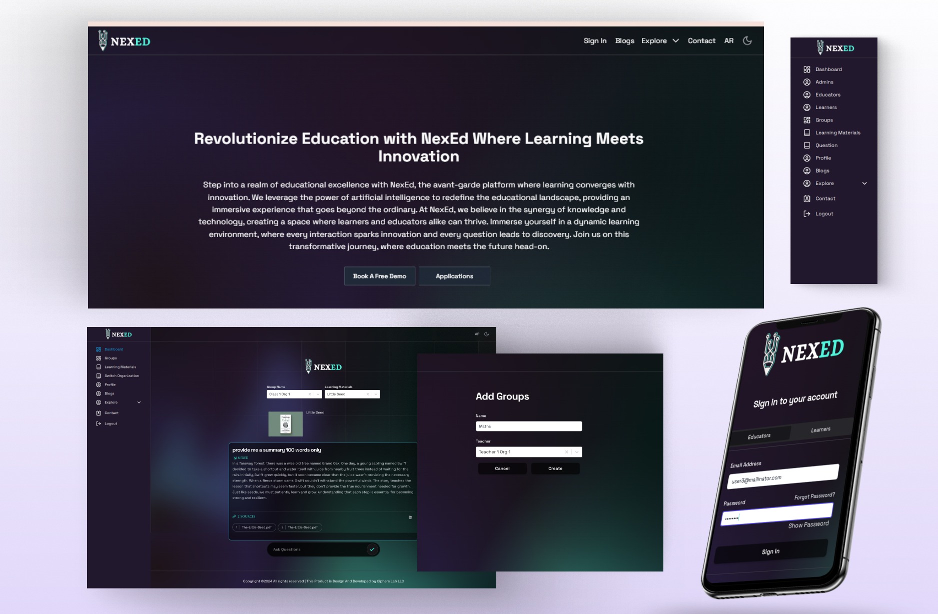 The Nexed — interface screens
