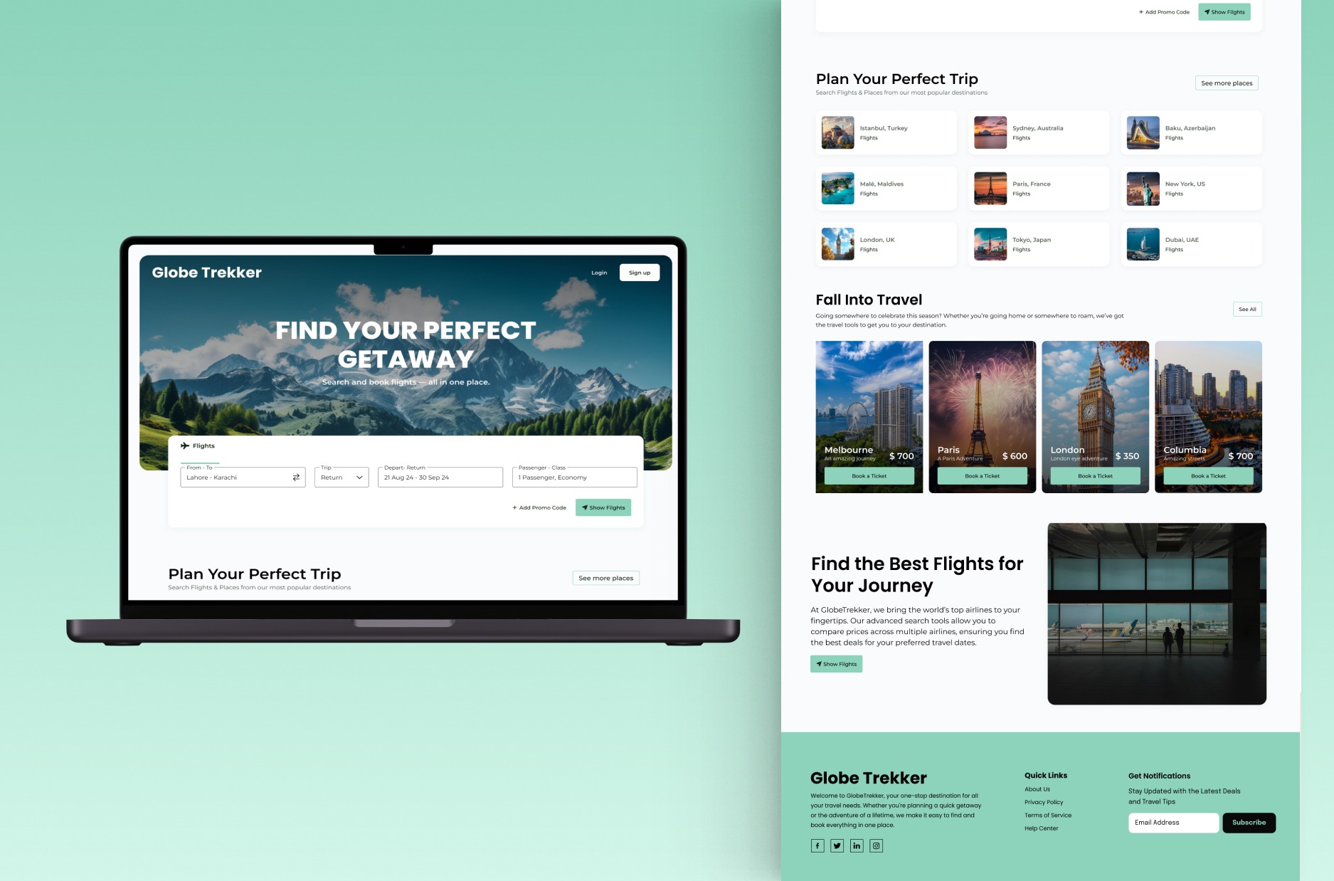 Globe Trekker — interface screens
