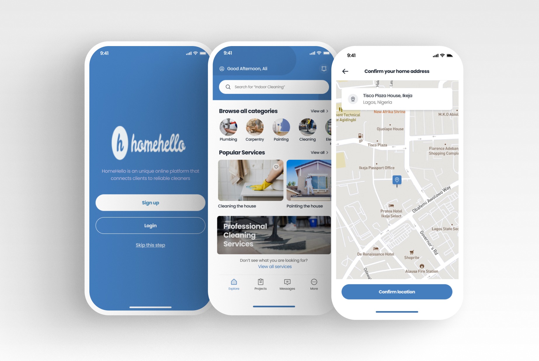 Home Hello — interface screens