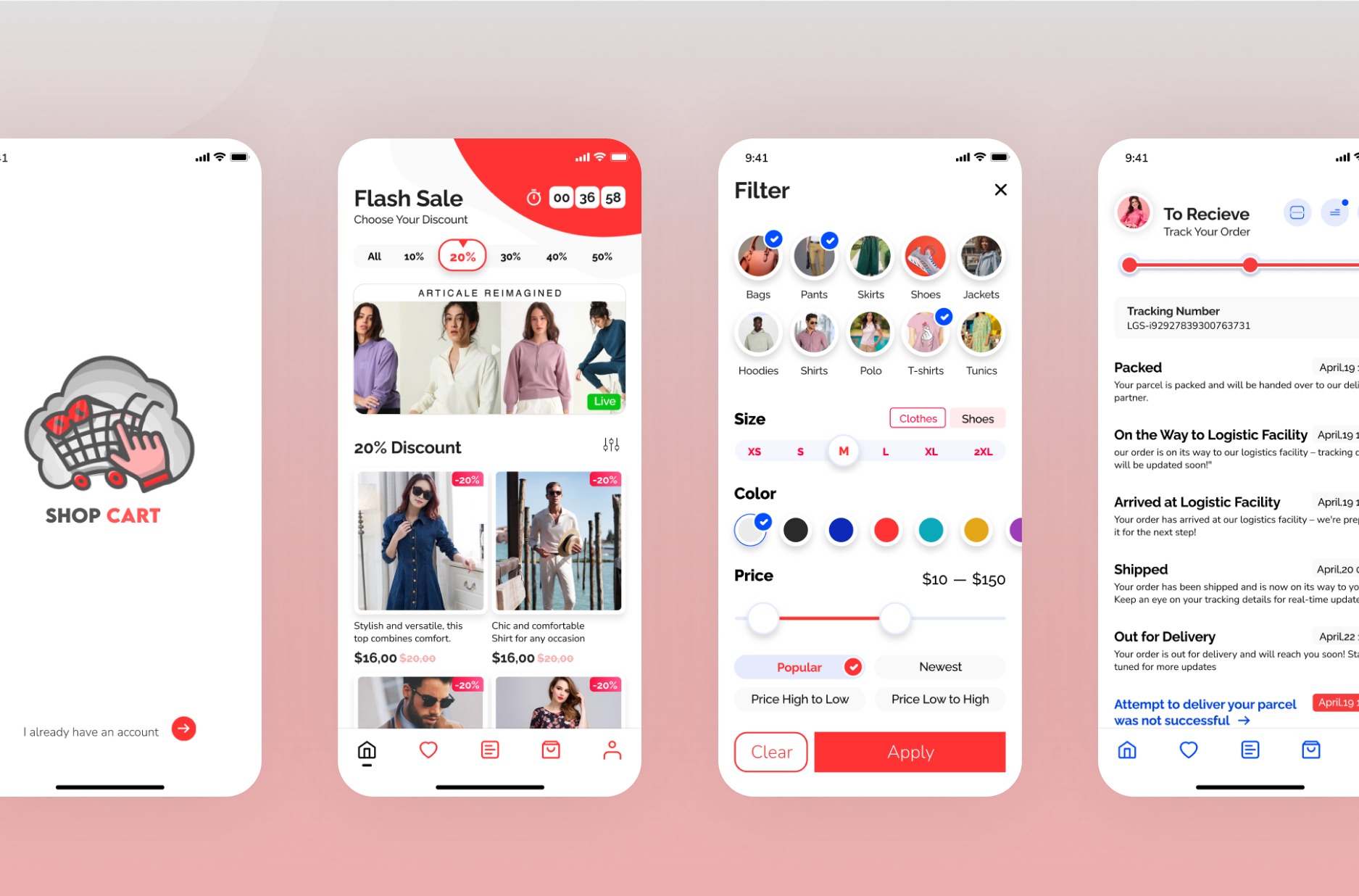 Shopcart — interface screens