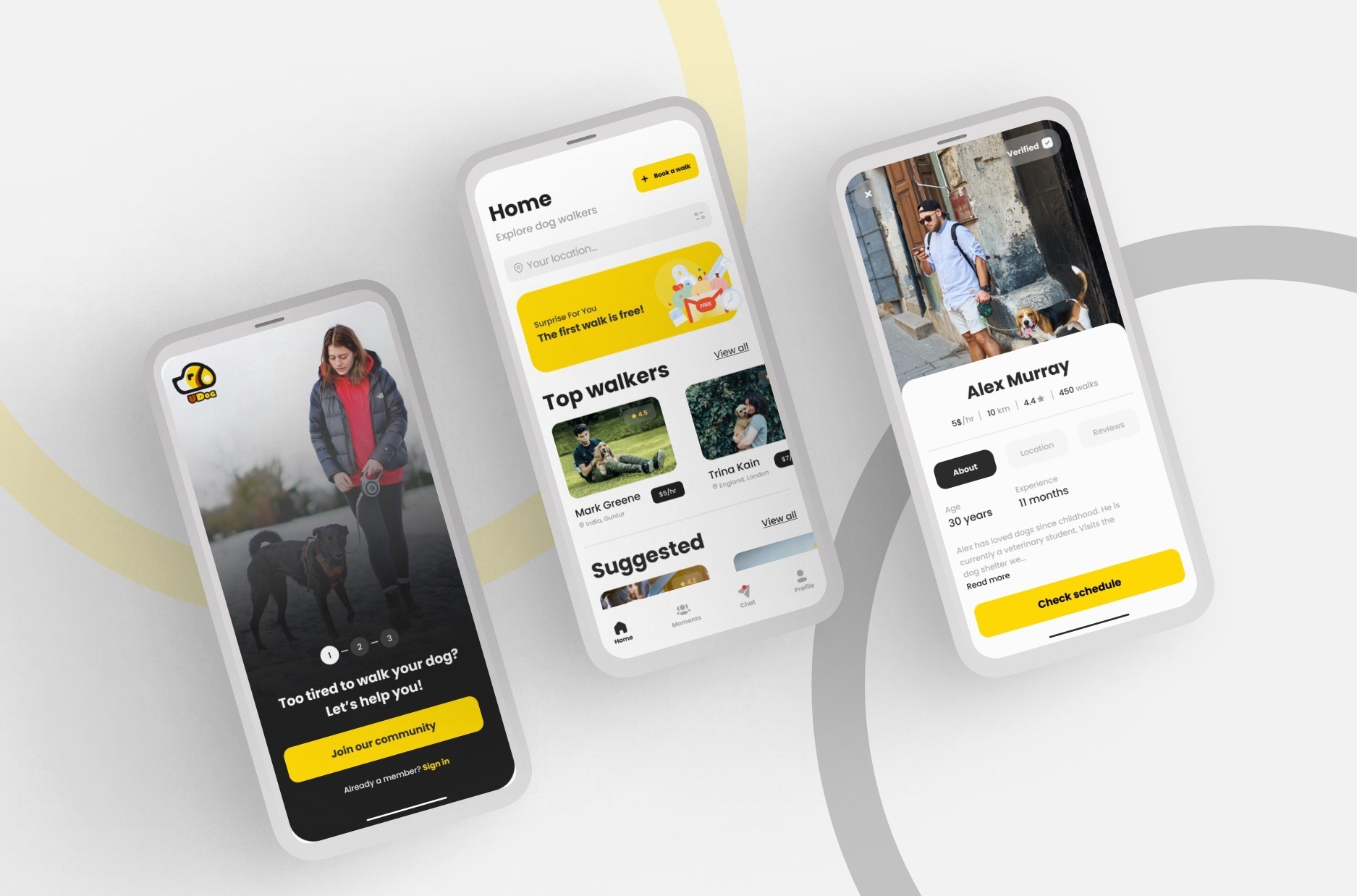 Udog — interface screens