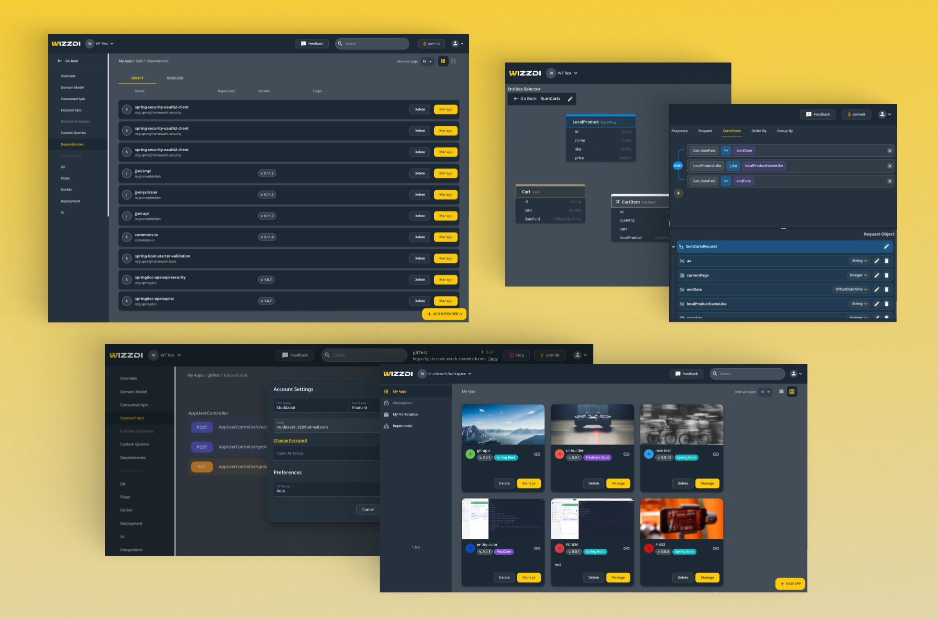 Wizzdi — interface screens