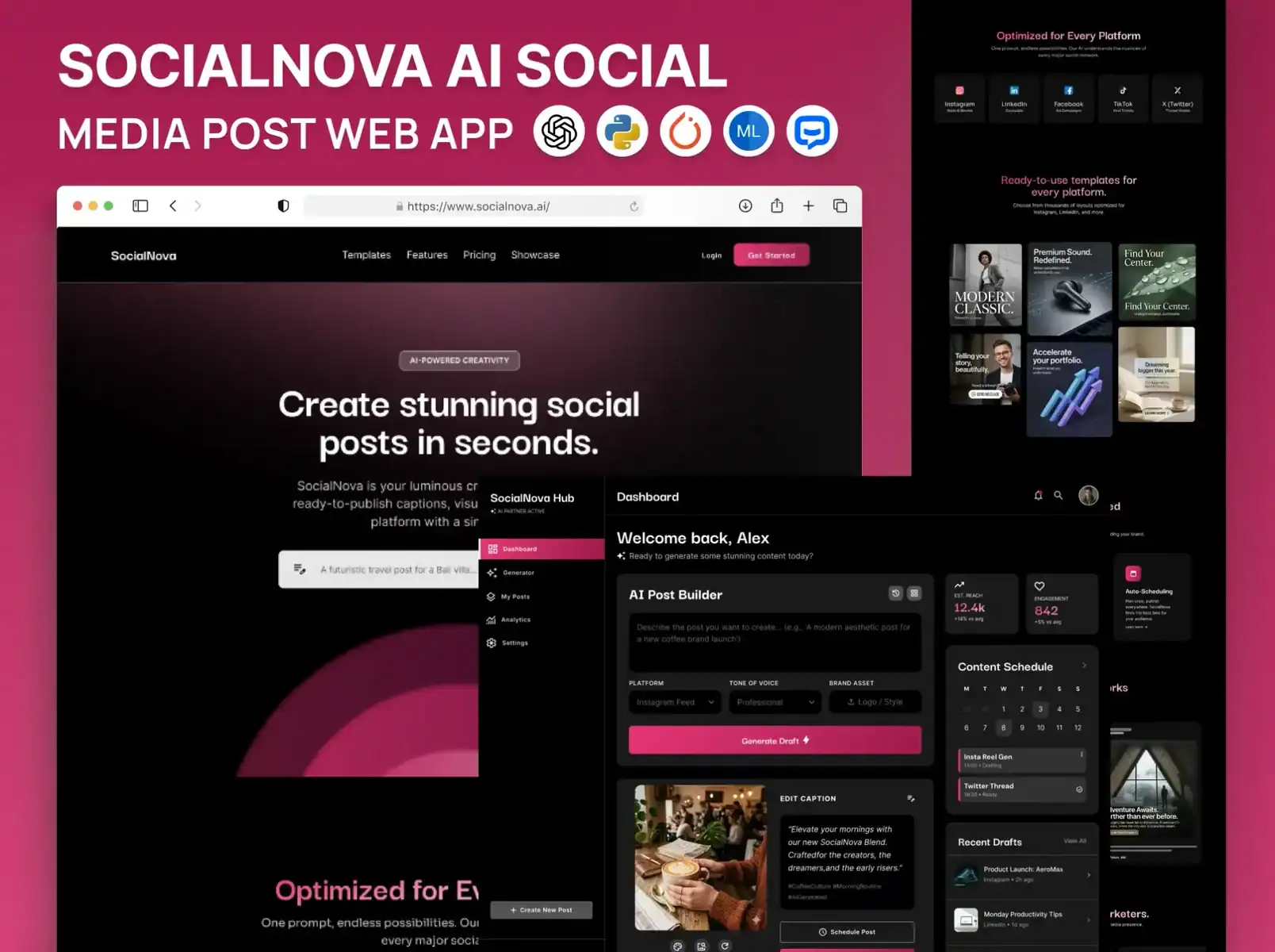 SocialNova AI Social Media Post Web App — case study by Ciphers Lab