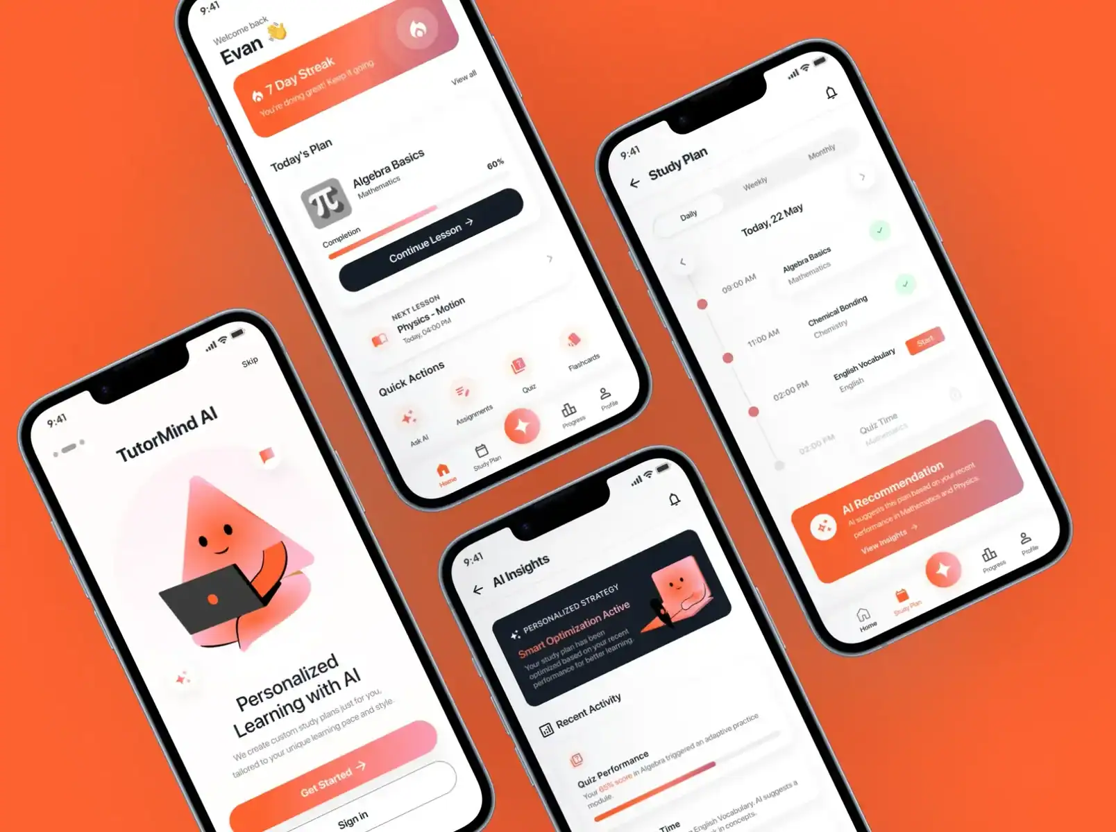 TutorMind AI Mobile App — interface screens